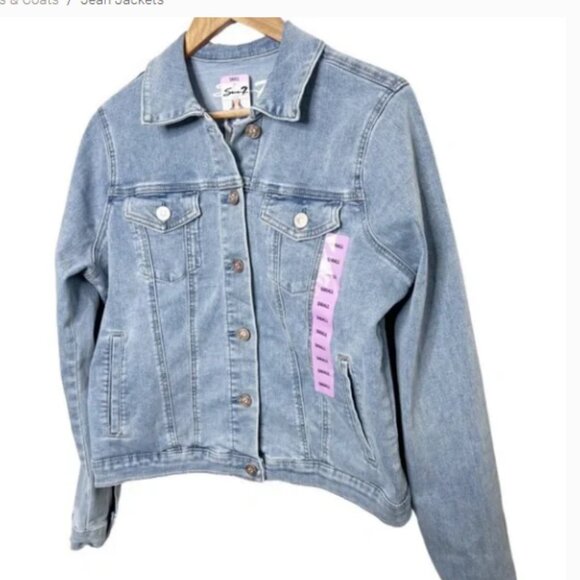Seven Ladies Wembley Wash Blue Button Down Modern Denim Jean Jacket - Small - Picture 3 of 6